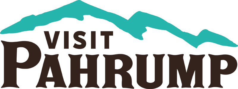 Logo with teal mountain outline above the words “Visit Pahrump” in bold dark letters.