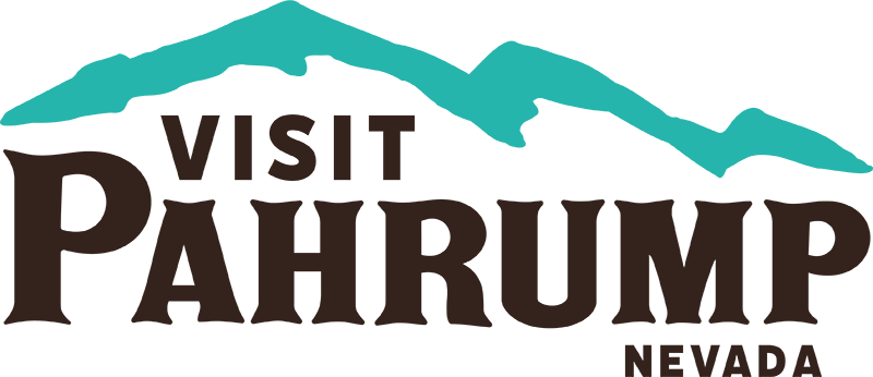 Logo reading Visit Pahrump Nevada with teal mountains in the background.