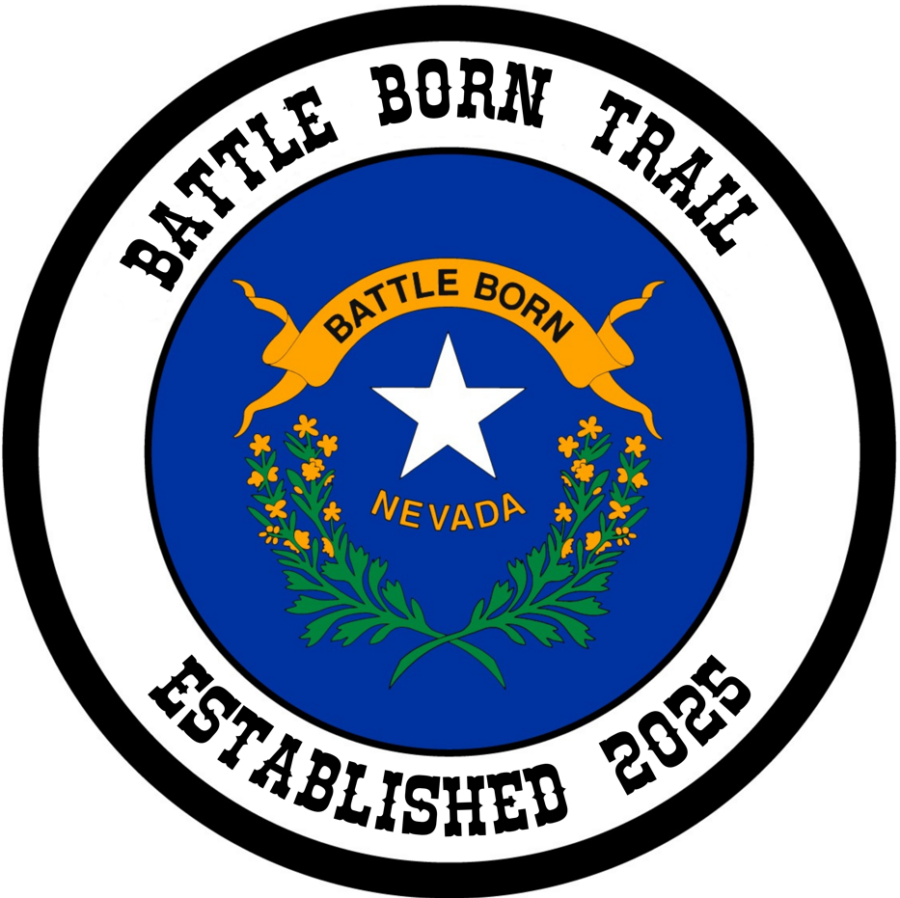Circular logo with Nevada state emblem, text reads Battle Born Trail Established 2025 around the edge.